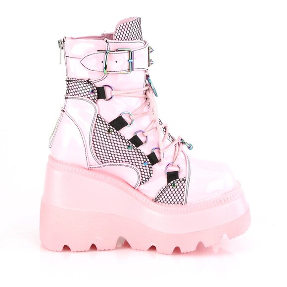 Pink Holographic Platform Boots - Edgy Gothic Ankle Booties - Picture 5 of 5